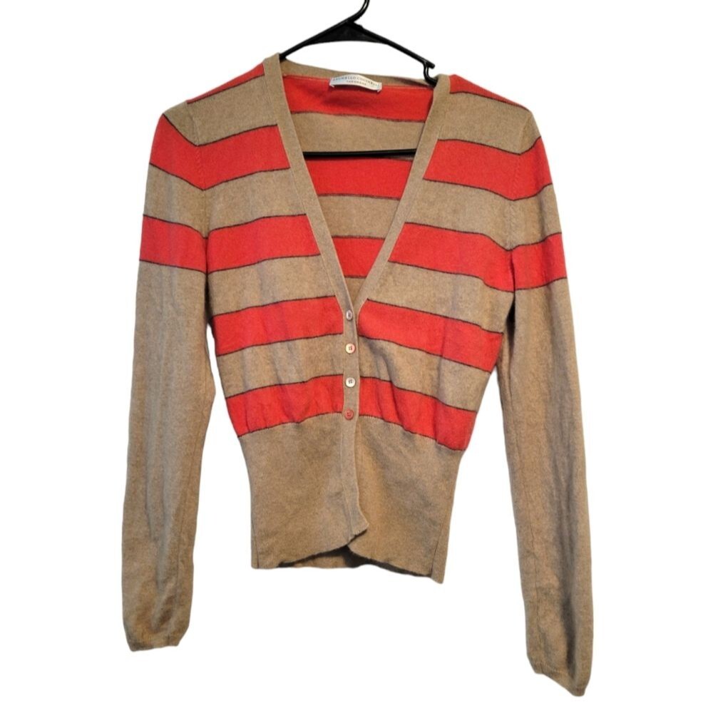 Brunello Cucinelli 100% Cashmere Cardigan Sweater Beige & Coral Pink Size Medium